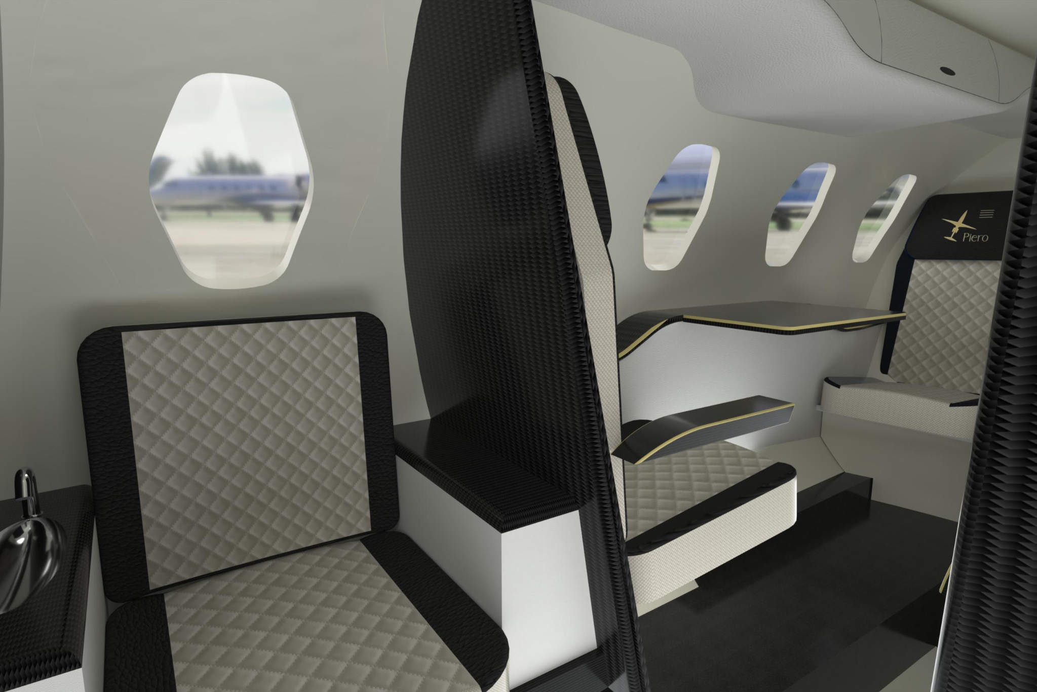 Piero Jet III cabin with club seating and tables